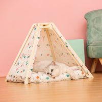HKM-4101053 Cozy Multilayer Solid Wood Cat Bed with Soft PP Cotton Cushion - Green Alpaca
