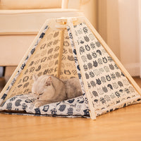 HKM-4101053 Cozy Multilayer Solid Wood Cat Bed with Soft PP Cotton Cushion - Green Alpaca