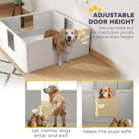 HKM-4102461 Dog Whelping Box with Washable Pee Pad, Adjustable Pine Wood Structure for Large Breeds