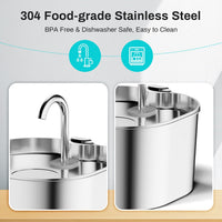 HKM-4102845 Stainless Steel Automatic Pet Water Dispenser with Large 2.2L Capacity for Dogs and Cats
