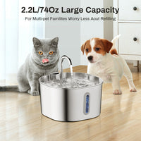 HKM-4102845 Stainless Steel Automatic Pet Water Dispenser with Large 2.2L Capacity for Dogs and Cats