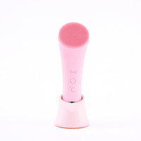 HKM-410387 Electric Pink Silicone Facial Cleansing Brush with Vibration and Heating Features