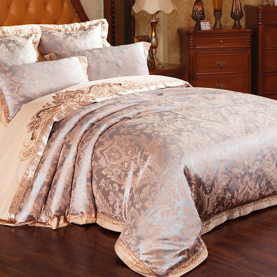 HKM-410451 Four-Piece Cotton Bedding Set with Floral Design for Full to King Size Beds