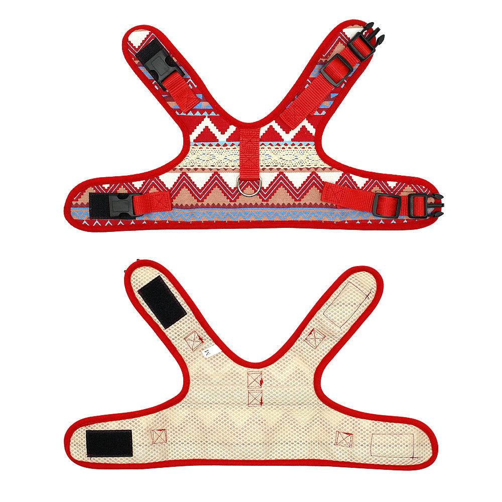 HKM-4105149 Ethnic Style Dog Leash and Chest Strap Suit - Nylon Material, Polka-Dot Design