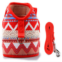 HKM-4105149 Ethnic Style Dog Leash and Chest Strap Suit - Nylon Material, Polka-Dot Design