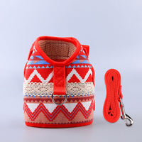 HKM-4105149 Ethnic Style Dog Leash and Chest Strap Suit - Nylon Material, Polka-Dot Design