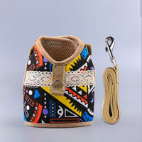 HKM-4105149 Ethnic Style Dog Leash and Chest Strap Suit - Nylon Material, Polka-Dot Design