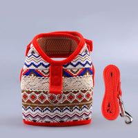 HKM-4105149 Ethnic Style Dog Leash and Chest Strap Suit - Nylon Material, Polka-Dot Design