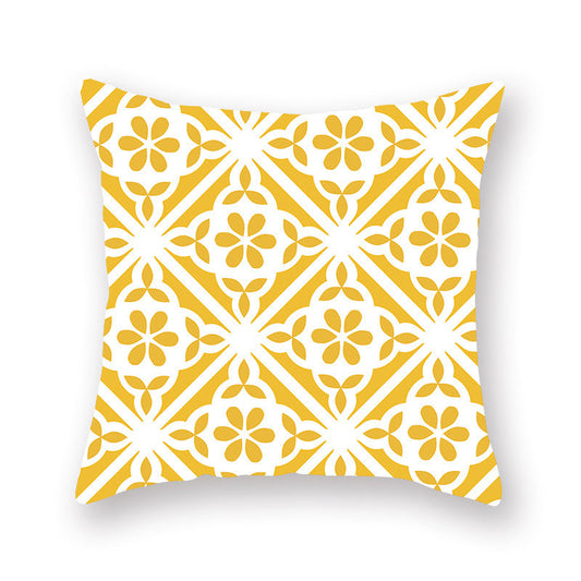 HKM-410515 Nordic Yellow Geometric Peach Skin Pillowcase 45x45CM for Home and Office Use