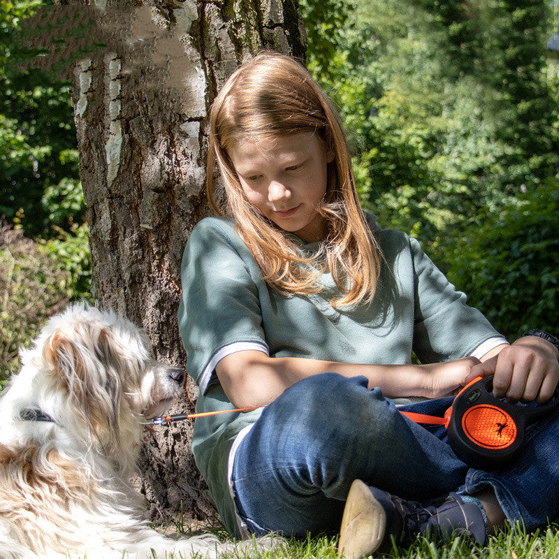 HKM-4106557 Automatic Retractable Orange Dog Leash - 5M Length for Small and Medium Dogs