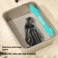 HKM-4108221 Durable Stainless Steel Litter Box - Large Anti-Wear and Anti-Corrosion Design (60x40x20 cm)