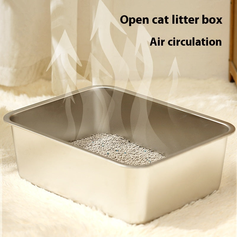 HKM-4108221 Durable Stainless Steel Litter Box - Large Anti-Wear and Anti-Corrosion Design (60x40x20 cm)