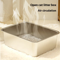 HKM-4108221 Durable Stainless Steel Litter Box - Large Anti-Wear and Anti-Corrosion Design (60x40x20 cm)