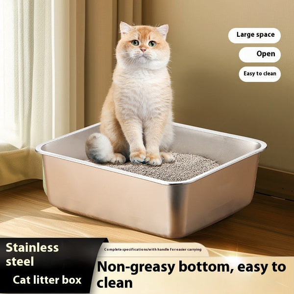 HKM-4108221 Durable Stainless Steel Litter Box - Large Anti-Wear and Anti-Corrosion Design (60x40x20 cm)