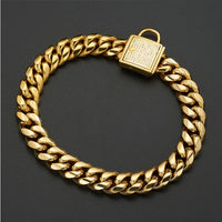 HKM-4108733 Gold Titanium Steel Dog Collar with Encryption Chain Buckle - Multiple Sizes Available