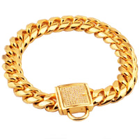 HKM-4108733 Gold Titanium Steel Dog Collar with Encryption Chain Buckle - Multiple Sizes Available