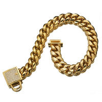 HKM-4108733 Gold Titanium Steel Dog Collar with Encryption Chain Buckle - Multiple Sizes Available