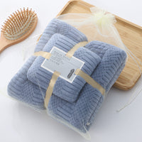HKM-410963 High-Density Coral Fleece Absorbent Towel Set - 35x75cm & 70x140cm