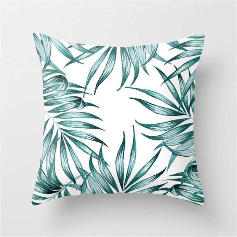 HKM-411027 Tropical Leaf Landscape Cushion Cover - Peach Skin with PP Cotton Filling