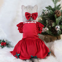 HKM-4113085 Silver Fox Velvet Dog Christmas Dress with Headdress Flower - Autumn & Winter Pet Clothing