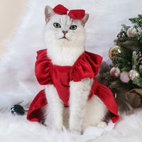 HKM-4113085 Silver Fox Velvet Dog Christmas Dress with Headdress Flower - Autumn & Winter Pet Clothing