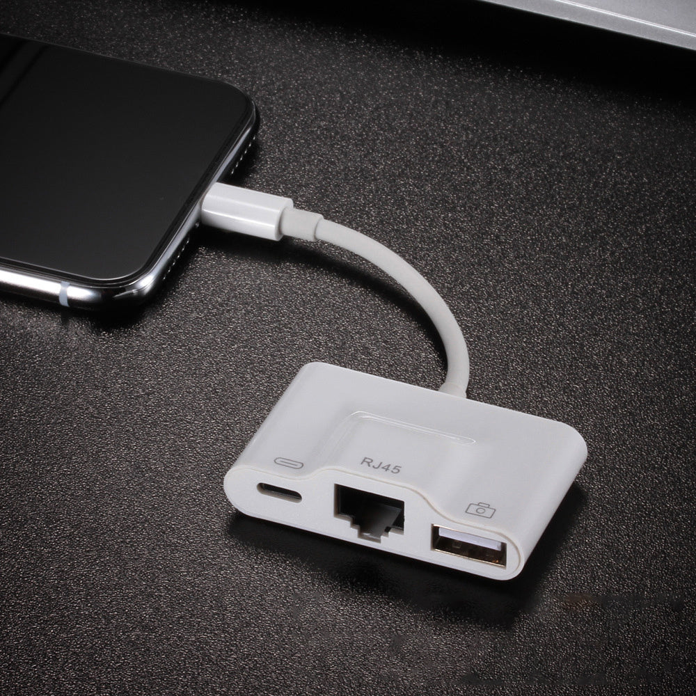 HKM-411347 Lightning to RJ45 Ethernet USB OTG Adapter for iPhone and iPad - 3 in 1 Camera Reader