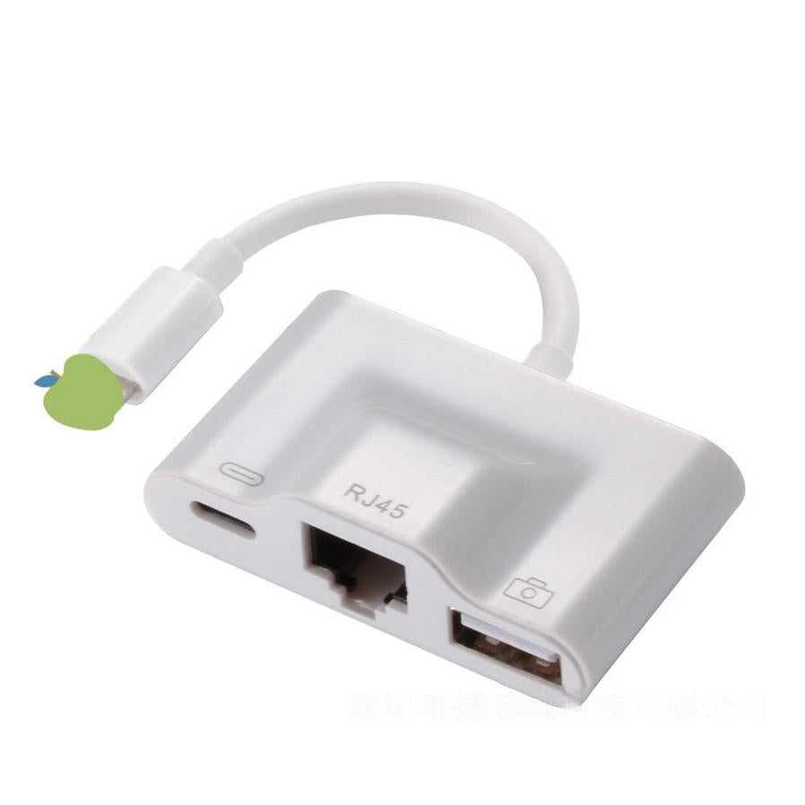 HKM-411347 Lightning to RJ45 Ethernet USB OTG Adapter for iPhone and iPad - 3 in 1 Camera Reader