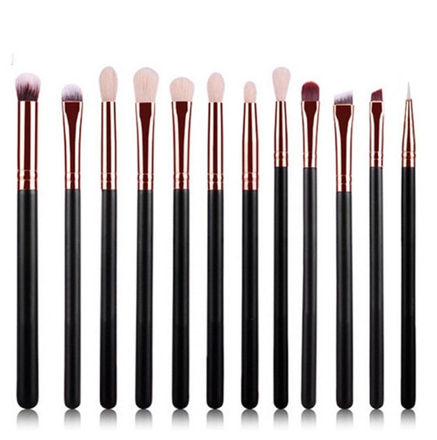 HKM-411347 Rose Gold 12-Piece Makeup Brush Set with Wooden Handles and Nylon Bristles