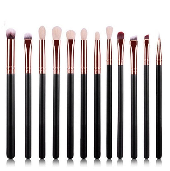HKM-411347 Rose Gold 12-Piece Makeup Brush Set with Wooden Handles and Nylon Bristles