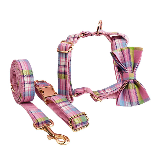 HKM-4113981 Stylish Pet Collar and Leash Set with Bow and Vest in Four-Piece Design