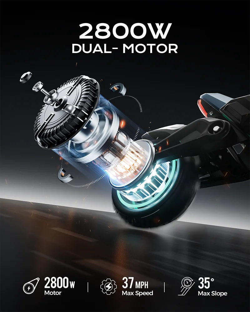 HKM-411475 2800W Foldable Electric Scooter with 10-Inch Tires and Bluetooth Control, Max Load 150kg
