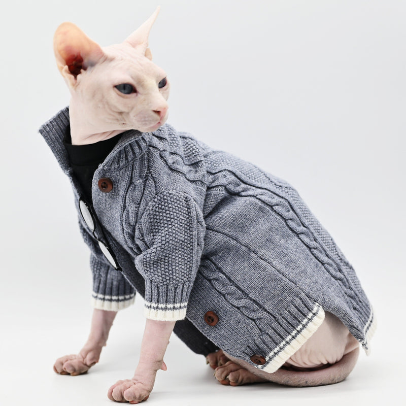 HKM-411539 Soft Cotton Knitted Cat Sweater in Gray for Hairless Cats, Size 2XL, XL, L, M, S