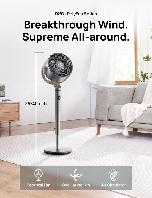 HKM-4115795 120° Omni-directional Oscillating Pedestal Fan, Remote Control, Adjustable Height, 8 Speeds, 40 Inch, Silver