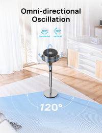 HKM-4050259 Smart Fan, 120°+105° Omni-directional Oscillation, 20dB Quiet Pedestal Fan, 8 Speeds, 6 Modes, Adjustable Height 37-43