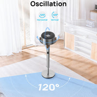 HKM-4115795 120° Omni-directional Oscillating Pedestal Fan, Remote Control, Adjustable Height, 8 Speeds, 40 Inch, Silver