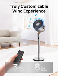HKM-4050259 Smart Fan, 120°+105° Omni-directional Oscillation, 20dB Quiet Pedestal Fan, 8 Speeds, 6 Modes, Adjustable Height 37-43