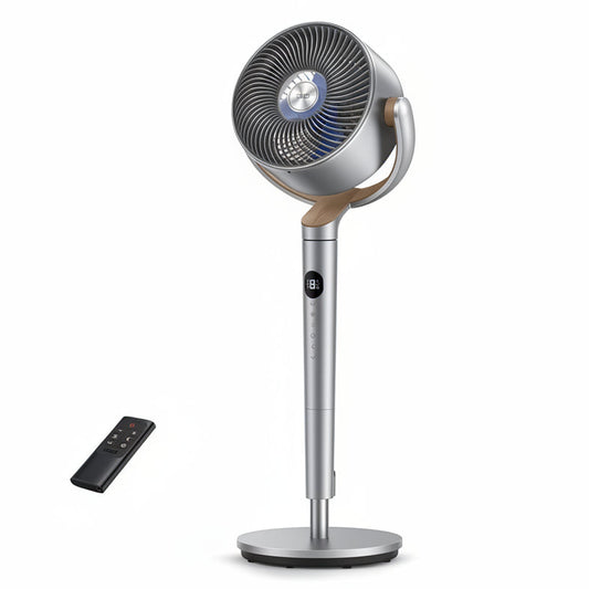 HKM-4115795 120° Omni-directional Oscillating Pedestal Fan, Remote Control, Adjustable Height, 8 Speeds, 40 Inch, Silver