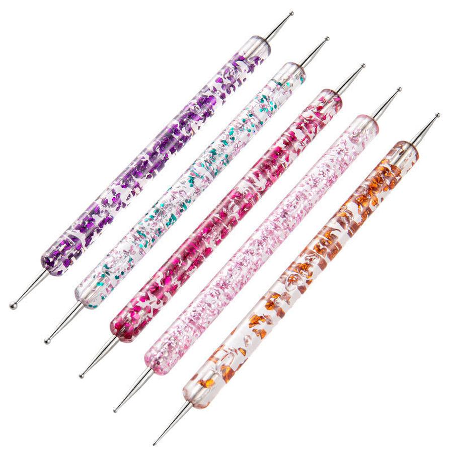 HKM-411603 Double Transparent Rod Nail Art Set with Point Drilling Pen, 5 Sets, 53g