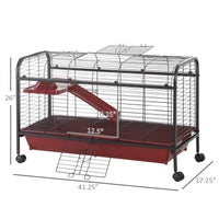 HKM-4116157 41" Small Animal Cage with Wheeled Stand, Ramp, Feeder, and Platform for Rabbits and Ferrets