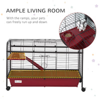 HKM-4116157 41" Small Animal Cage with Wheeled Stand, Ramp, Feeder, and Platform for Rabbits and Ferrets