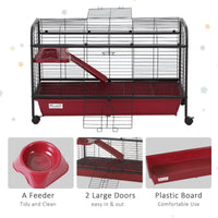 HKM-4116157 41" Small Animal Cage with Wheeled Stand, Ramp, Feeder, and Platform for Rabbits and Ferrets