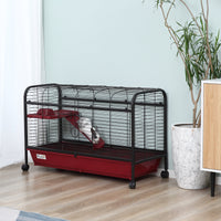 HKM-4116157 41" Small Animal Cage with Wheeled Stand, Ramp, Feeder, and Platform for Rabbits and Ferrets