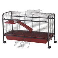 HKM-4116157 41" Small Animal Cage with Wheeled Stand, Ramp, Feeder, and Platform for Rabbits and Ferrets