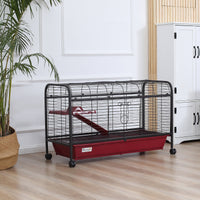 HKM-4116157 41" Small Animal Cage with Wheeled Stand, Ramp, Feeder, and Platform for Rabbits and Ferrets