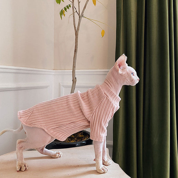 HKM-4116669 Cotton Stretch Minimalist Cat Outfit for Hairless Breeds - Casual Wear in Lotus Root Color