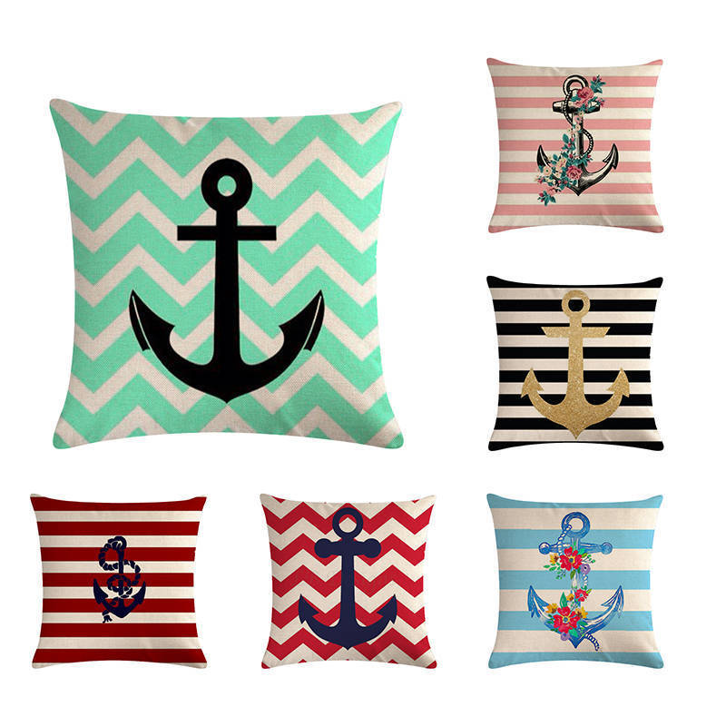 HKM-411667 Digital Print Anchor Linen Pillowcase - Cotton Blend, 45cm x 45cm