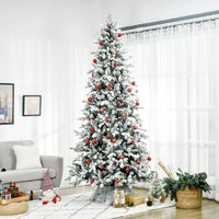 HKM-411731 9ft Snow-Flocked Artificial Christmas Tree with 616 Realistic Cedar Branches, Automatic Open, Green Downswept Design