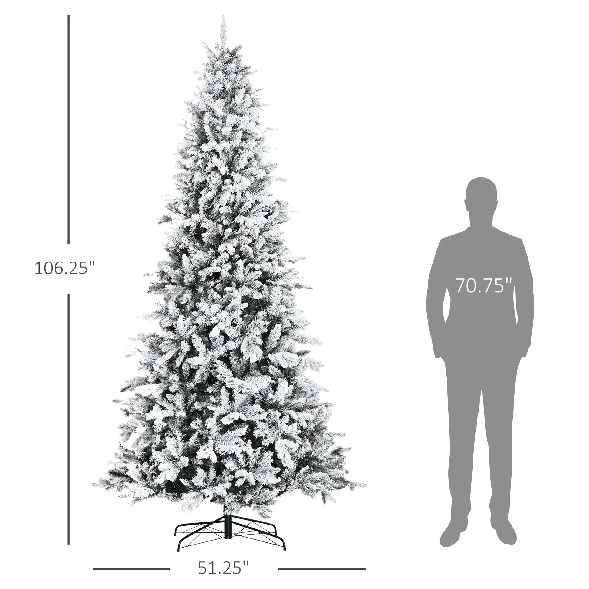 HKM-411731 9ft Snow-Flocked Artificial Christmas Tree with 616 Realistic Cedar Branches, Automatic Open, Green Downswept Design