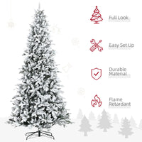 HKM-411731 9ft Snow-Flocked Artificial Christmas Tree with 616 Realistic Cedar Branches, Automatic Open, Green Downswept Design