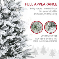 HKM-411731 9ft Snow-Flocked Artificial Christmas Tree with 616 Realistic Cedar Branches, Automatic Open, Green Downswept Design